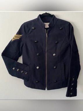 Treasure&Bond Navy Military Double-BreastedJacket with Gold Chevron Patch